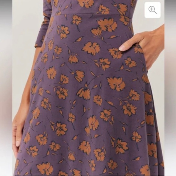 Pact Purple & Orange Cotton Blend 3/4 Sleeve V-Neck Floral Dress Size Medium - Picture 12 of 13